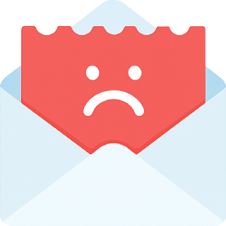 Icône d’enveloppe avec un message rouge et un visage triste indiquant une erreur.